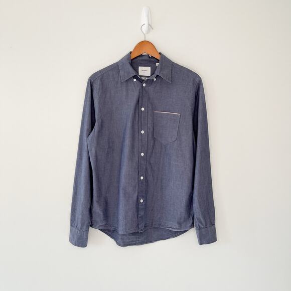 Billy Reid MSL 1-Pocket Detail Blue Cotton Button Down Shirt, Size Small - Picture 3 of 13